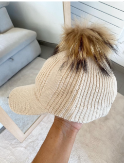 Gorra BEIGE  pompon LANA