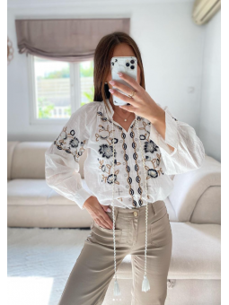 Blusa Boho flores bordadas...