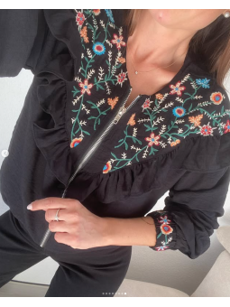 Bomber NEGRO bordado floral...