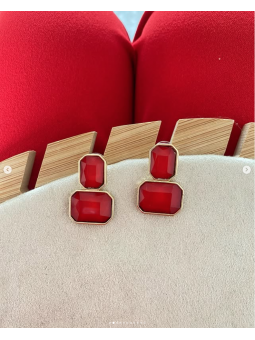 Pendientes doble piedra roja
