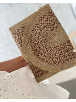 Bolso de mano rafia y dorado