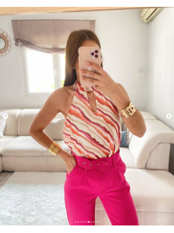 Blusa gasa blanca estampada...