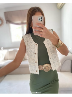 Chaleco crochet beige...