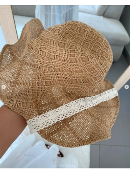 Sombrero rafia tiras marfil