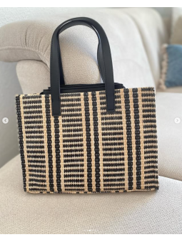 Bolso rafia rayas negras asas