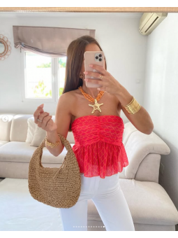 Bolso rafia media lluna camel
