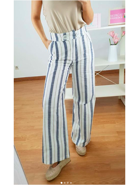 Pantalones Rayas Beige Marino Blanco