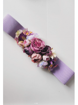 Cinturón  goma lila flores...